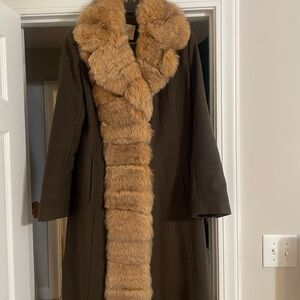 Rachel Roy fur collar wool blend long length coat-very good condition